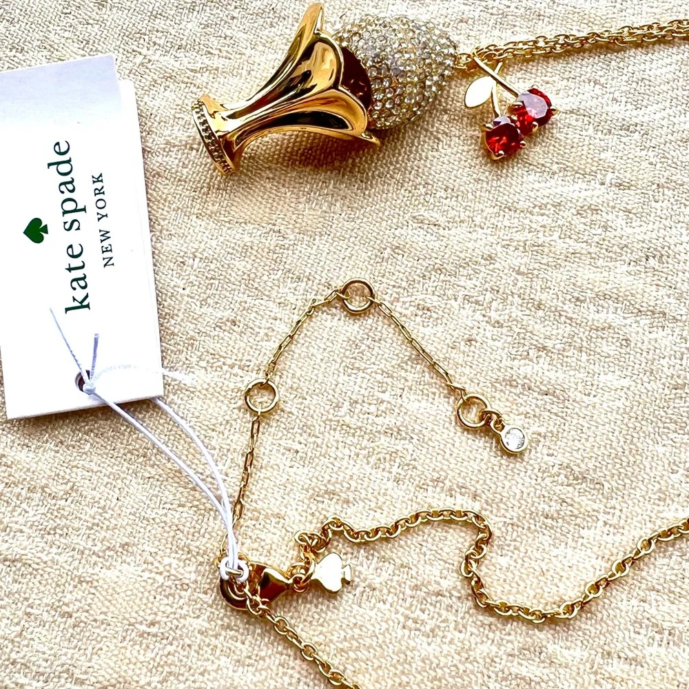 KATE SPADE Cherry ice cream long pendant necklace in gold
